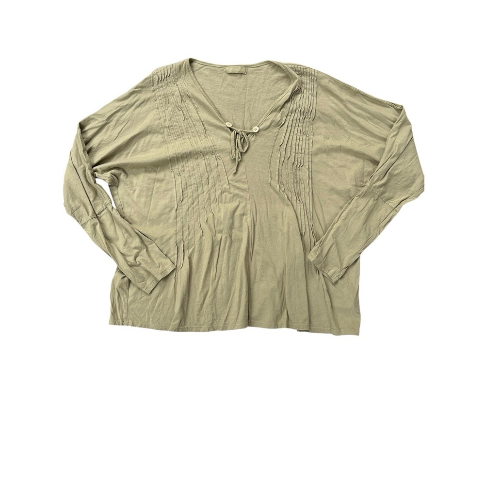 CP Shades Lighweight‎ Olive Green Cotton Blouse Long Sleeve Tie V-Neck , Medium